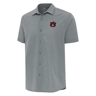 Men's Antigua Gray Auburn Tigers Activate Woven Short Sleeve Button-Down Shirt