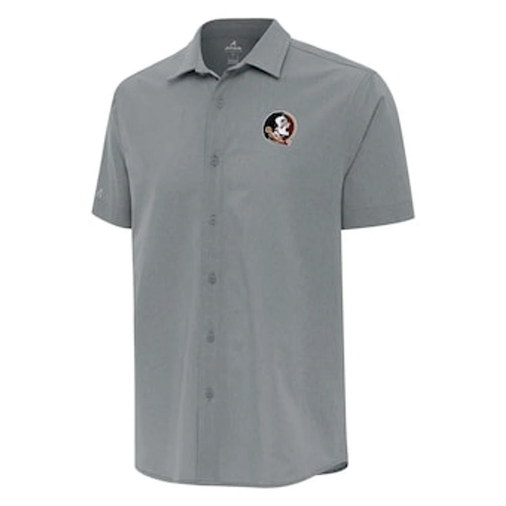 Men's Antigua Gray Florida State Seminoles Activate Woven Short Sleeve Button-Down Shirt