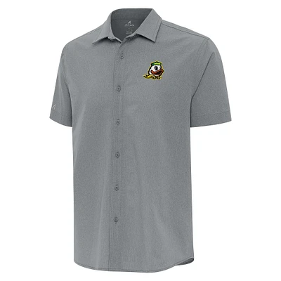 Men's Antigua Gray Oregon Ducks Activate Woven Short Sleeve Button-Down Shirt