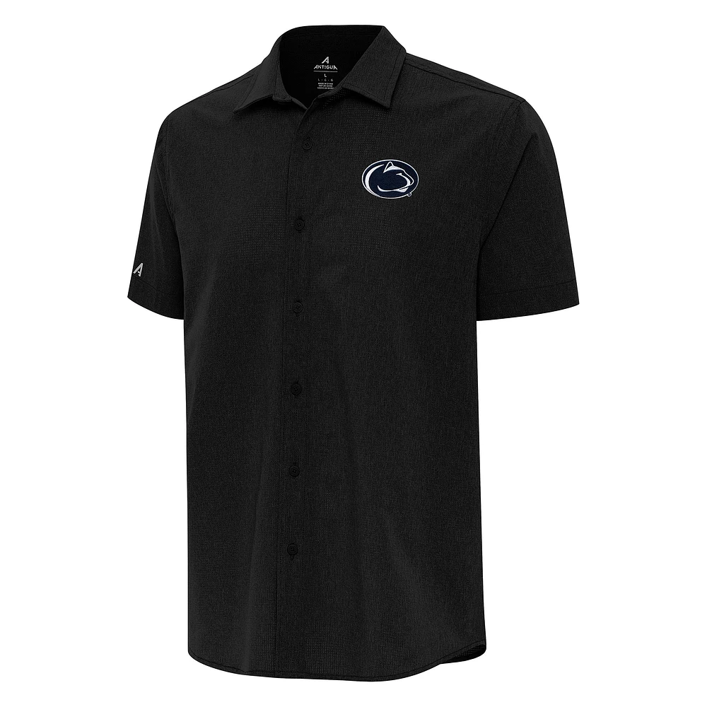 Men's Antigua Black Penn State Nittany Lions Activate Woven Short Sleeve Button-Down Shirt