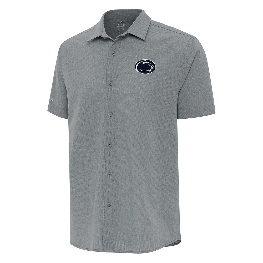 Men's Antigua Gray Penn State Nittany Lions Activate Woven Short Sleeve Button-Down Shirt