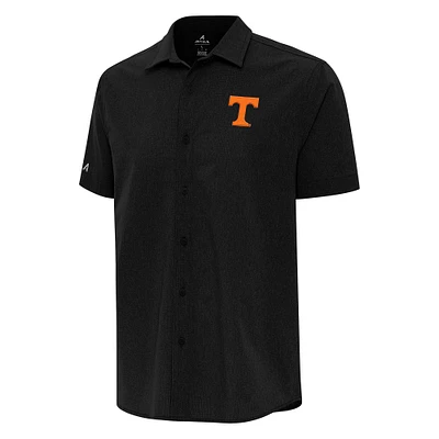Men's Antigua Black Tennessee Volunteers Activate Woven Short Sleeve Button-Down Shirt