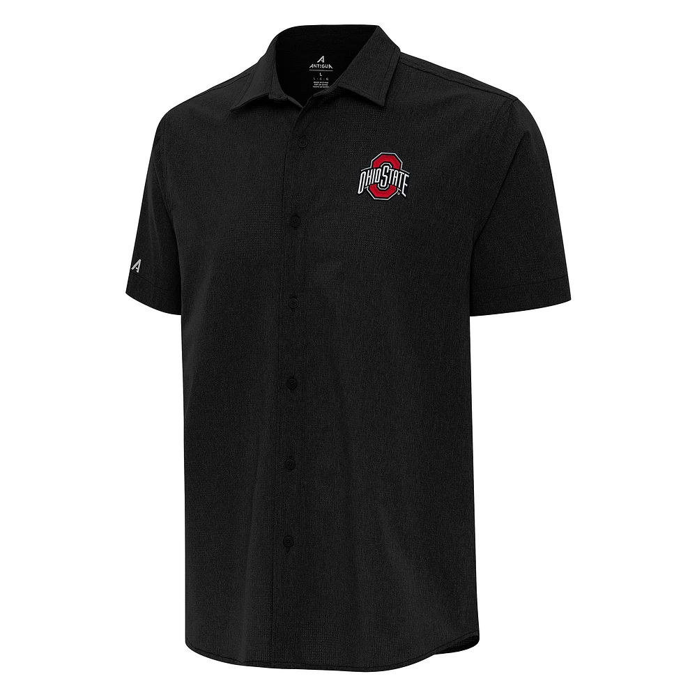 Men's Antigua Black Ohio State Buckeyes Activate Woven Short Sleeve Button-Down Shirt