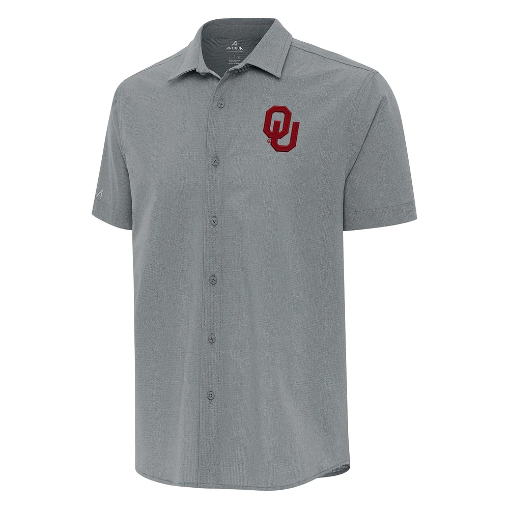 Men's Antigua Gray Oklahoma Sooners Activate Woven Short Sleeve Button-Down Shirt