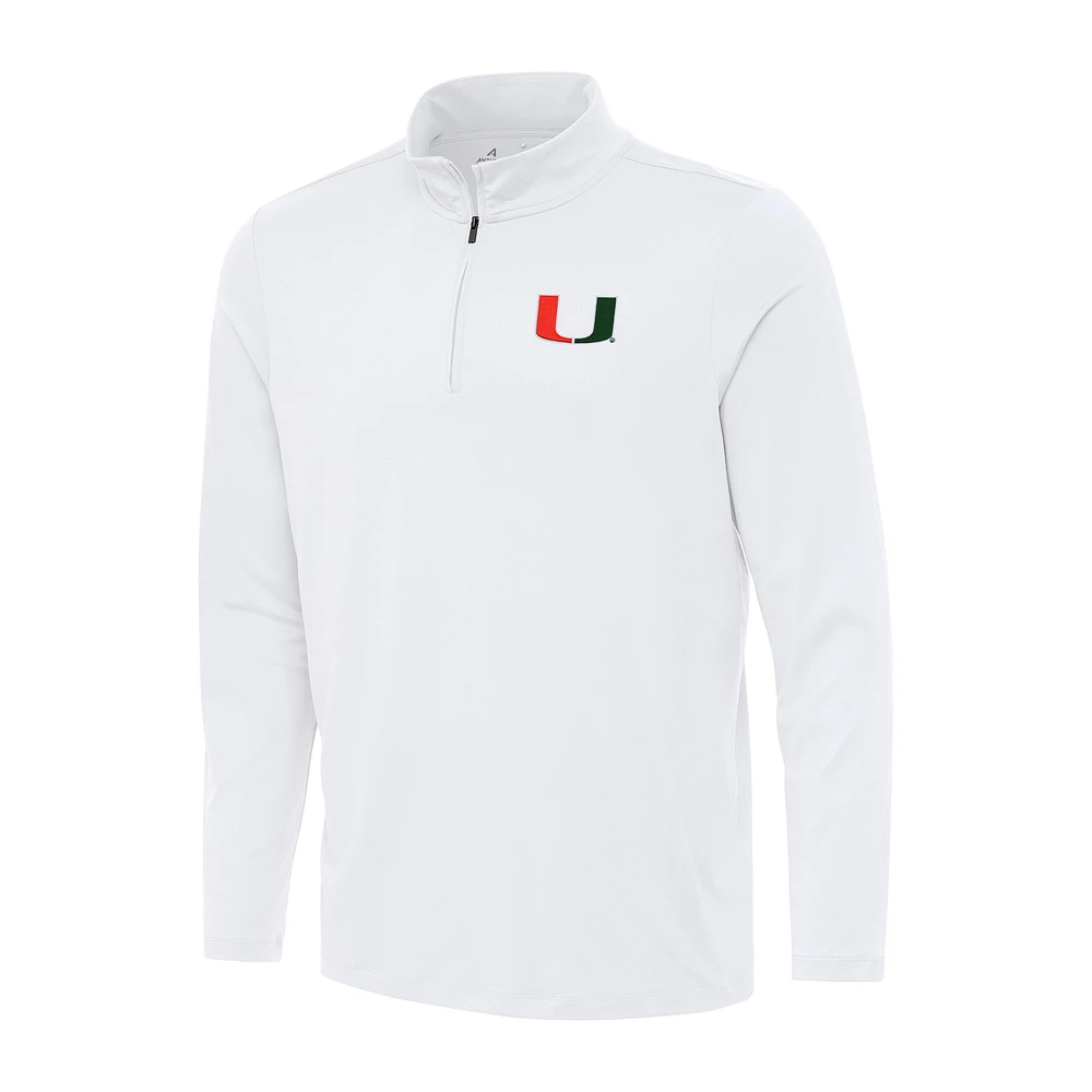 Men's Antigua White Miami Hurricanes Reprocess Quarter-Zip Top