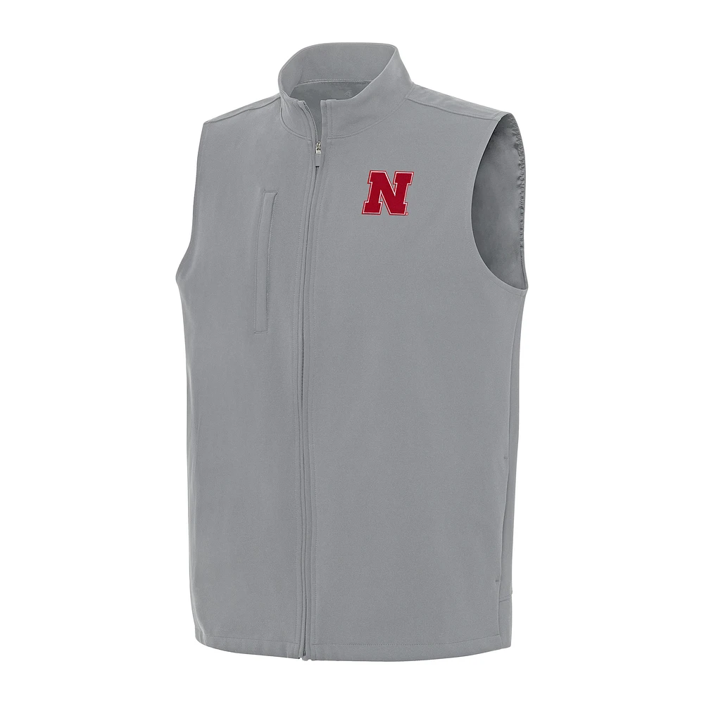 Men's Antigua Gray Nebraska Huskers Regard Full-Zip Vest