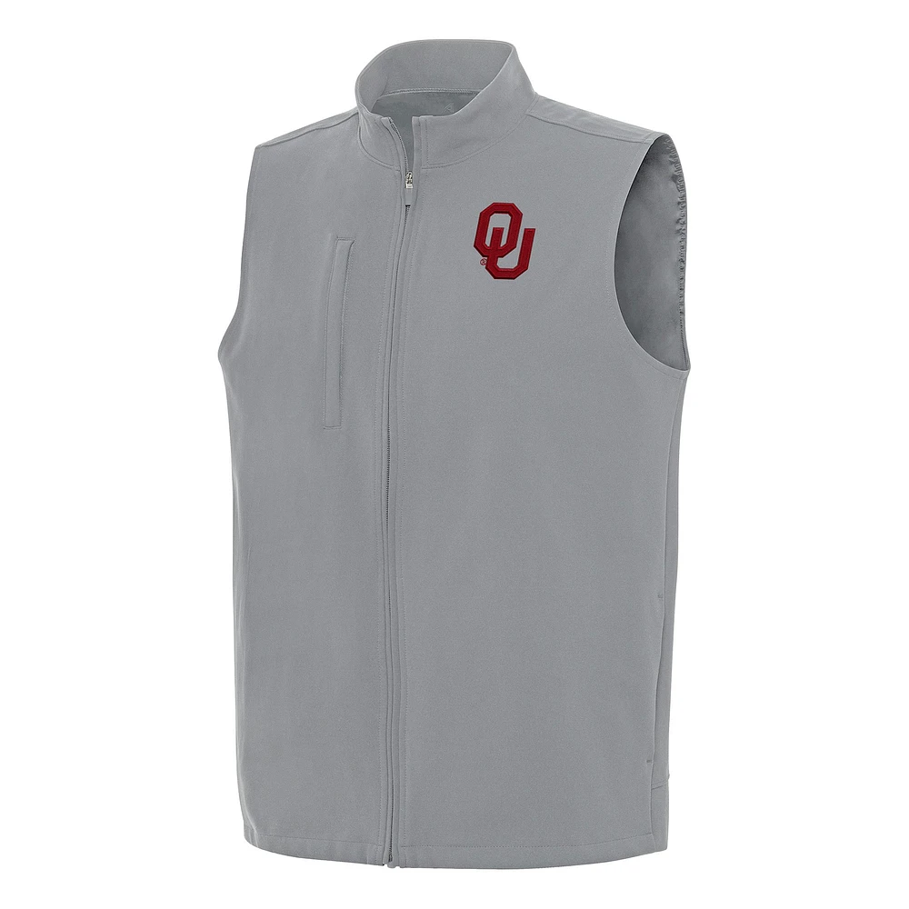 Men's Antigua Gray Oklahoma Sooners Regard Full-Zip Vest