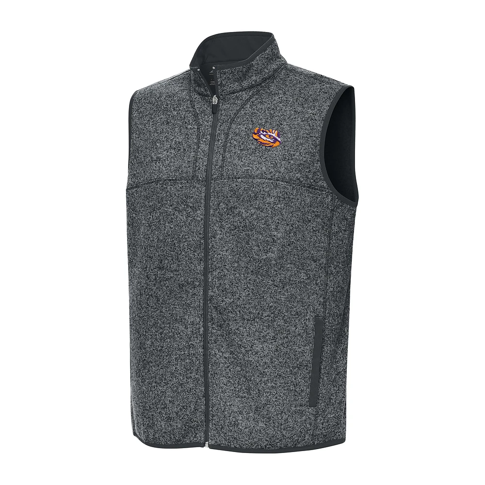 Men's Antigua Heather LSU Tigers Fortune Full-Zip Vest