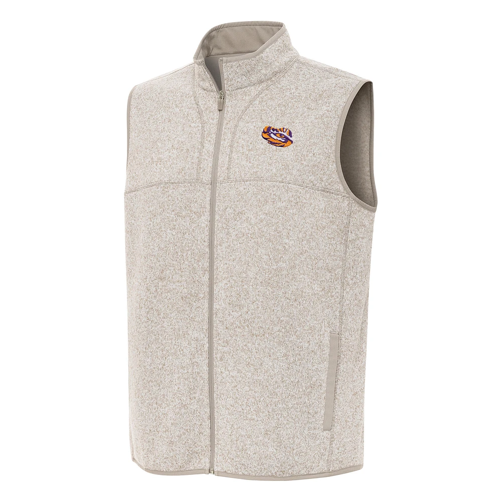 Men's Antigua Heather Oatmeal LSU Tigers Fortune Full-Zip Vest