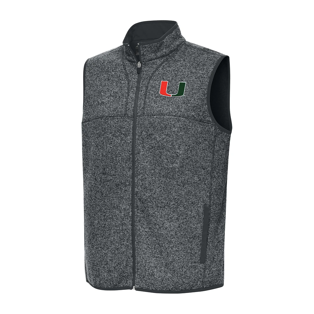Men's Antigua Heather Gray Miami Hurricanes Fortune Full-Zip Vest