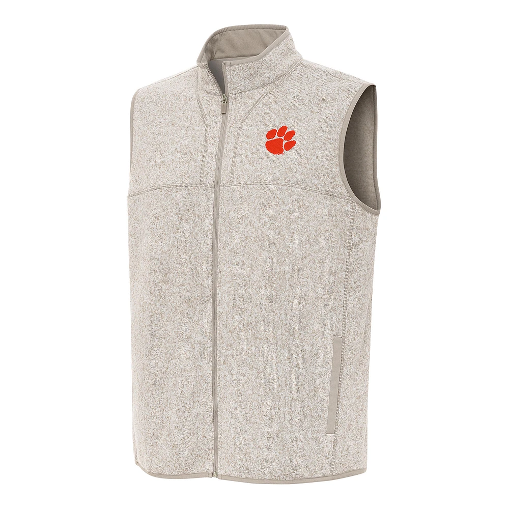 Men's Antigua Oatmeal Clemson Tigers Fortune Full-Zip Vest