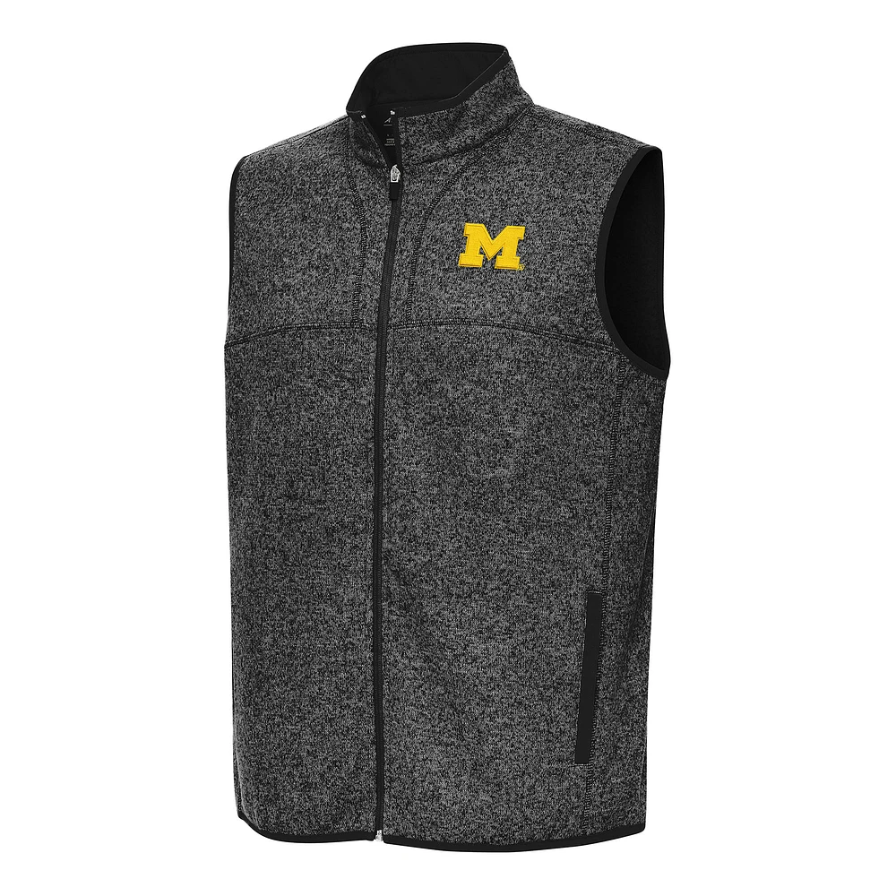 Men's Antigua Heather Black Michigan Wolverines Fortune Full-Zip Vest