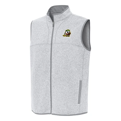 Men's Antigua Heather Gray Oregon Ducks Fortune Full-Zip Vest