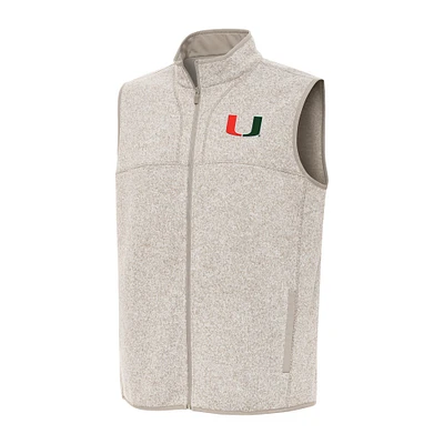 Men's Antigua Oatmeal Miami Hurricanes Fortune Full-Zip Vest