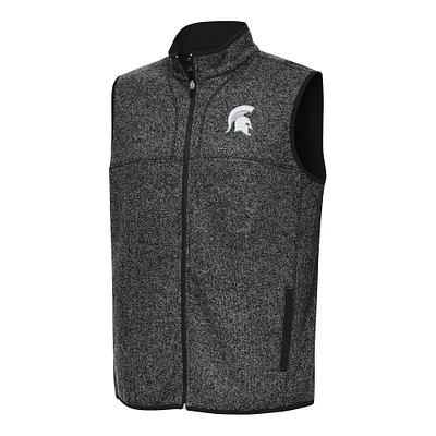Men's Antigua Heather Black Michigan State Spartans Fortune Full-Zip Vest
