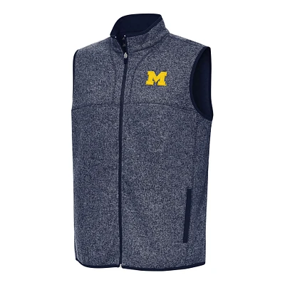 Men's Antigua Heather Navy Michigan Wolverines Fortune Full-Zip Vest
