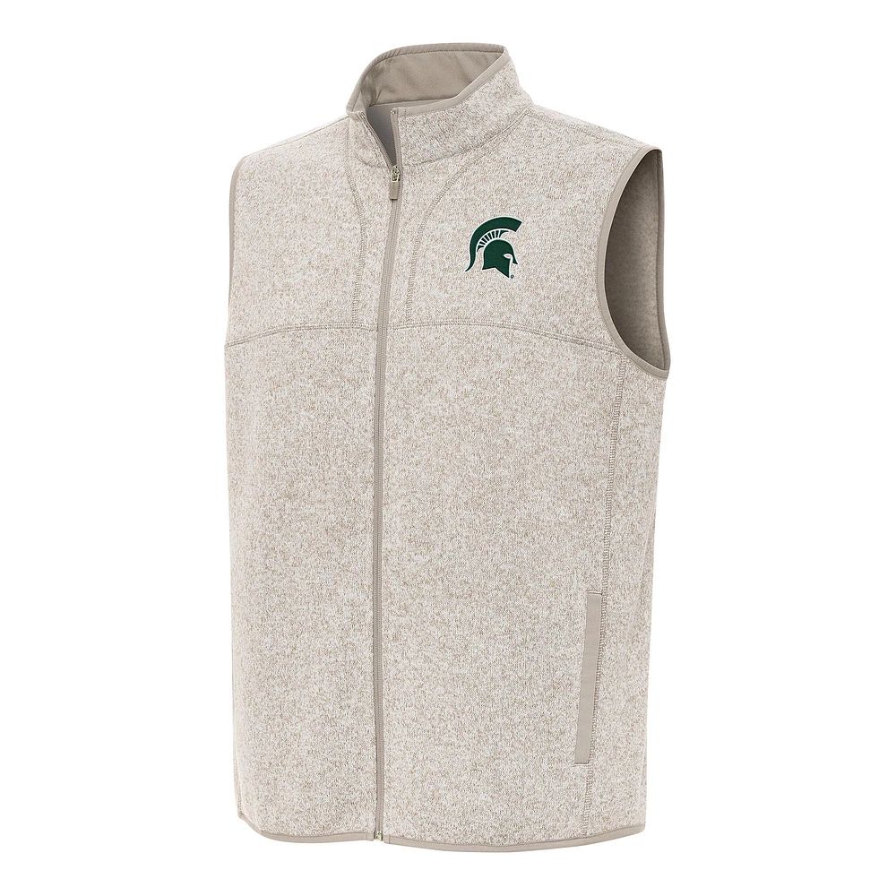 Men's Antigua Oatmeal Michigan State Spartans Fortune Full-Zip Vest