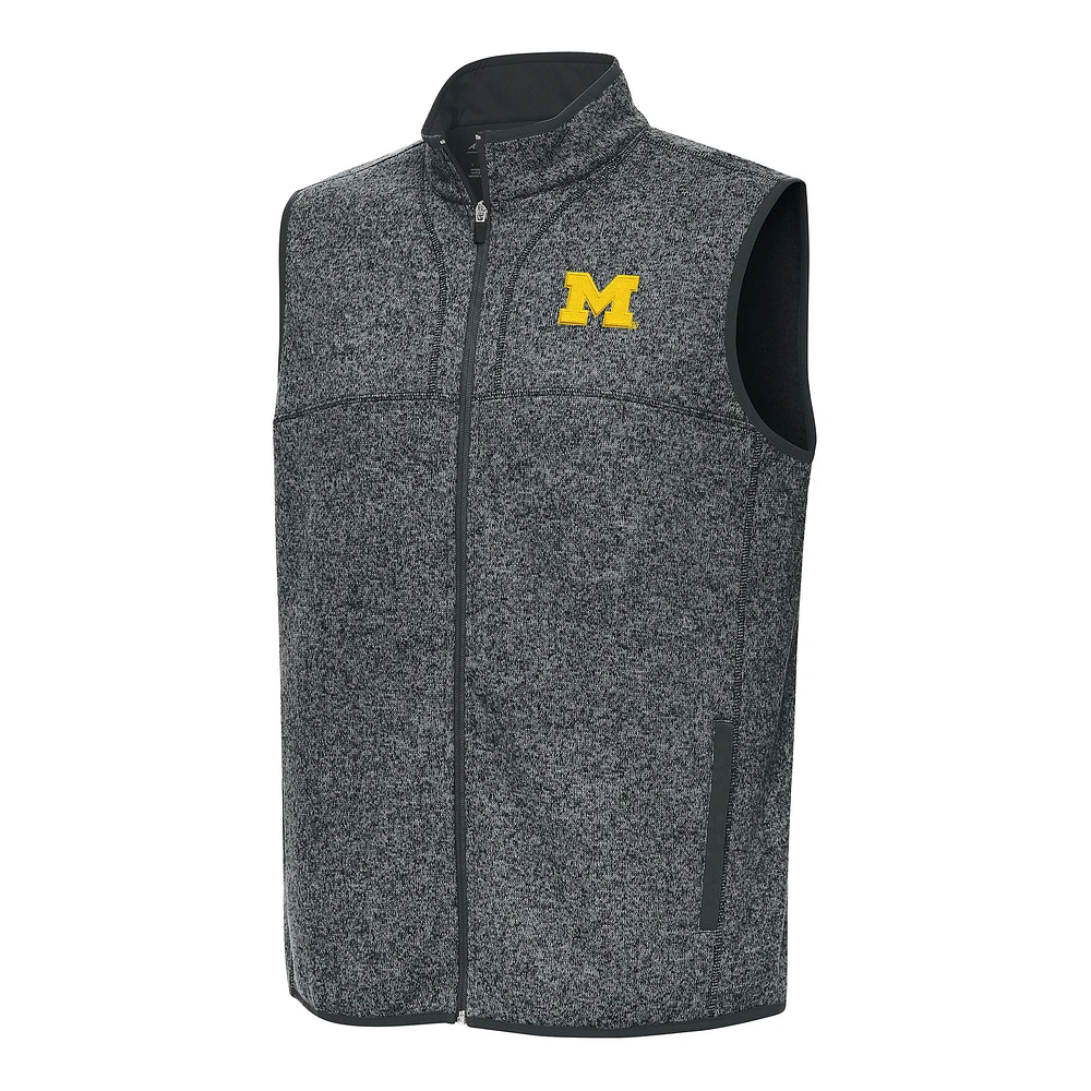 Men's Antigua Heather Gray Michigan Wolverines Fortune Full-Zip Vest