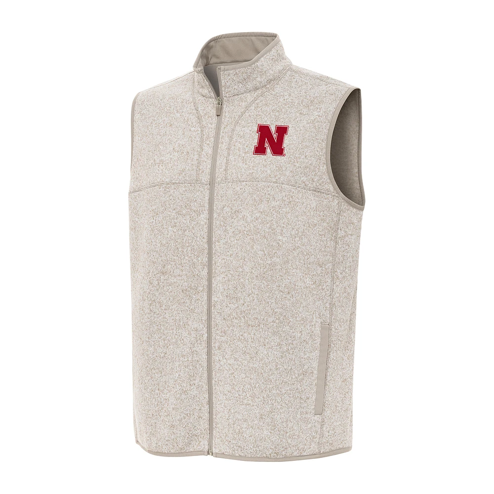 Men's Antigua Oatmeal Nebraska Huskers Fortune Full-Zip Vest