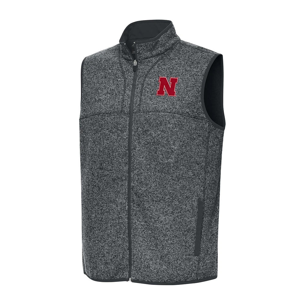 Men's Antigua Heather Gray Nebraska Huskers Fortune Full-Zip Vest