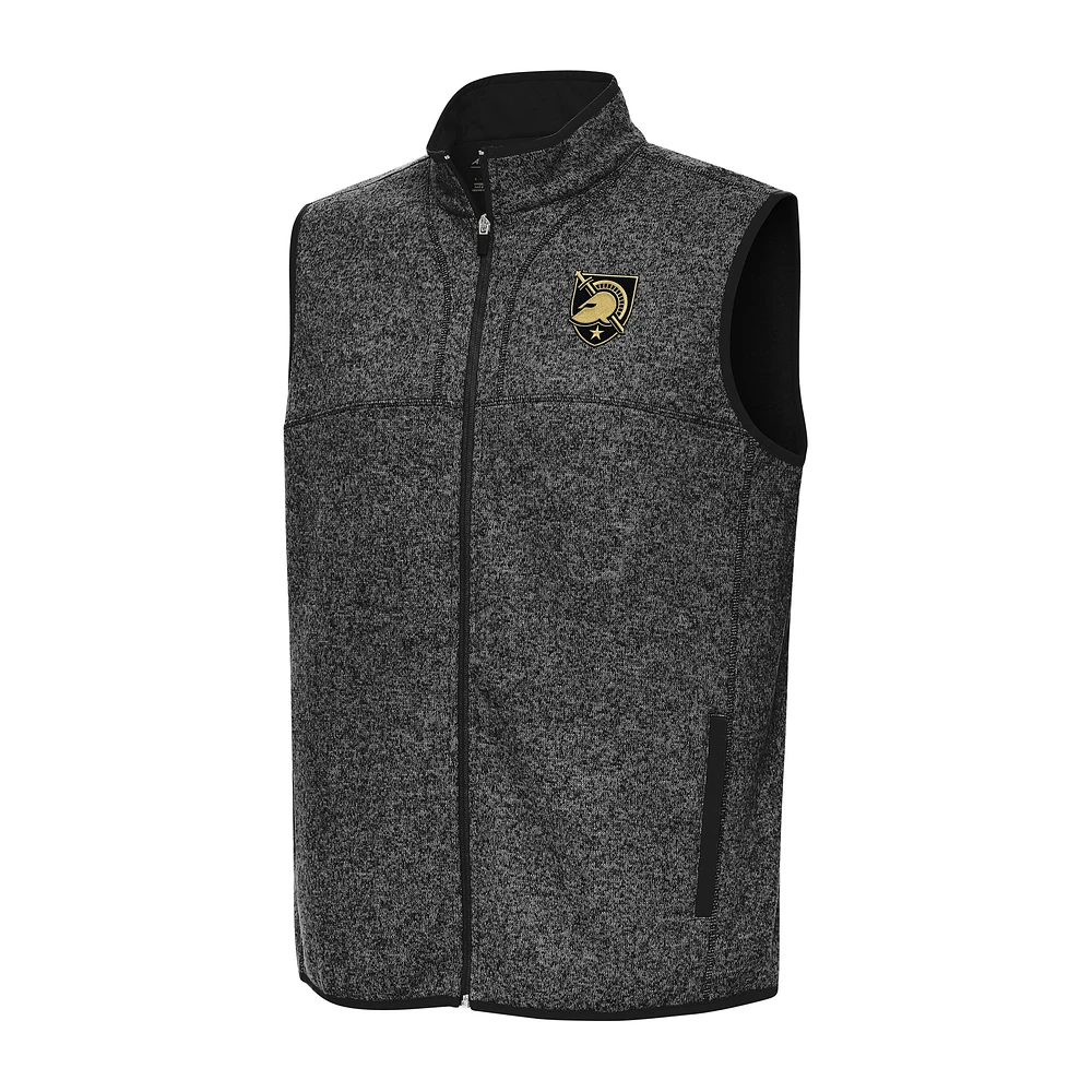 Men's Antigua Heather Black Army Knights Fortune Full-Zip Vest