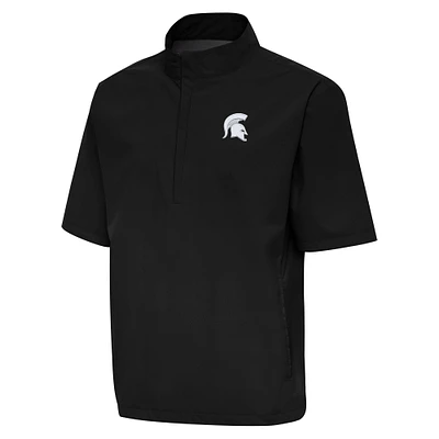 Men's Antigua Black Michigan State Spartans Brisk Quarter-Zip Windbreaker