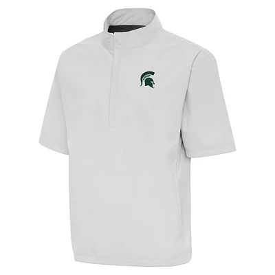 Men's Antigua Heather Gray Michigan State Spartans Brisk Quarter-Zip Windbreaker