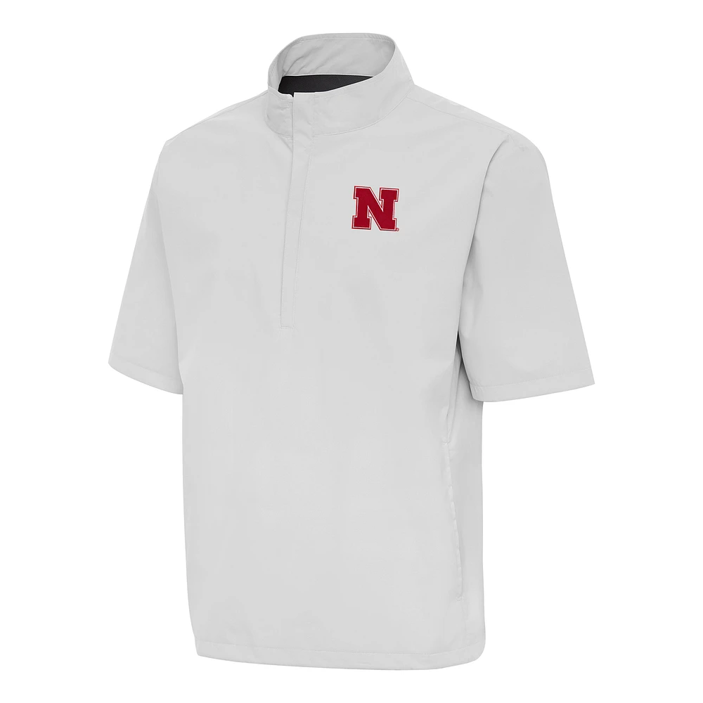 Men's Antigua Heather Gray Nebraska Huskers Brisk Quarter-Zip Windbreaker