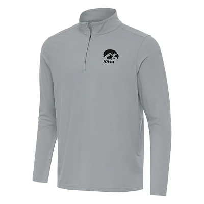 Men's Antigua Gray Iowa Hawkeyes Intent Quarter-Zip Top
