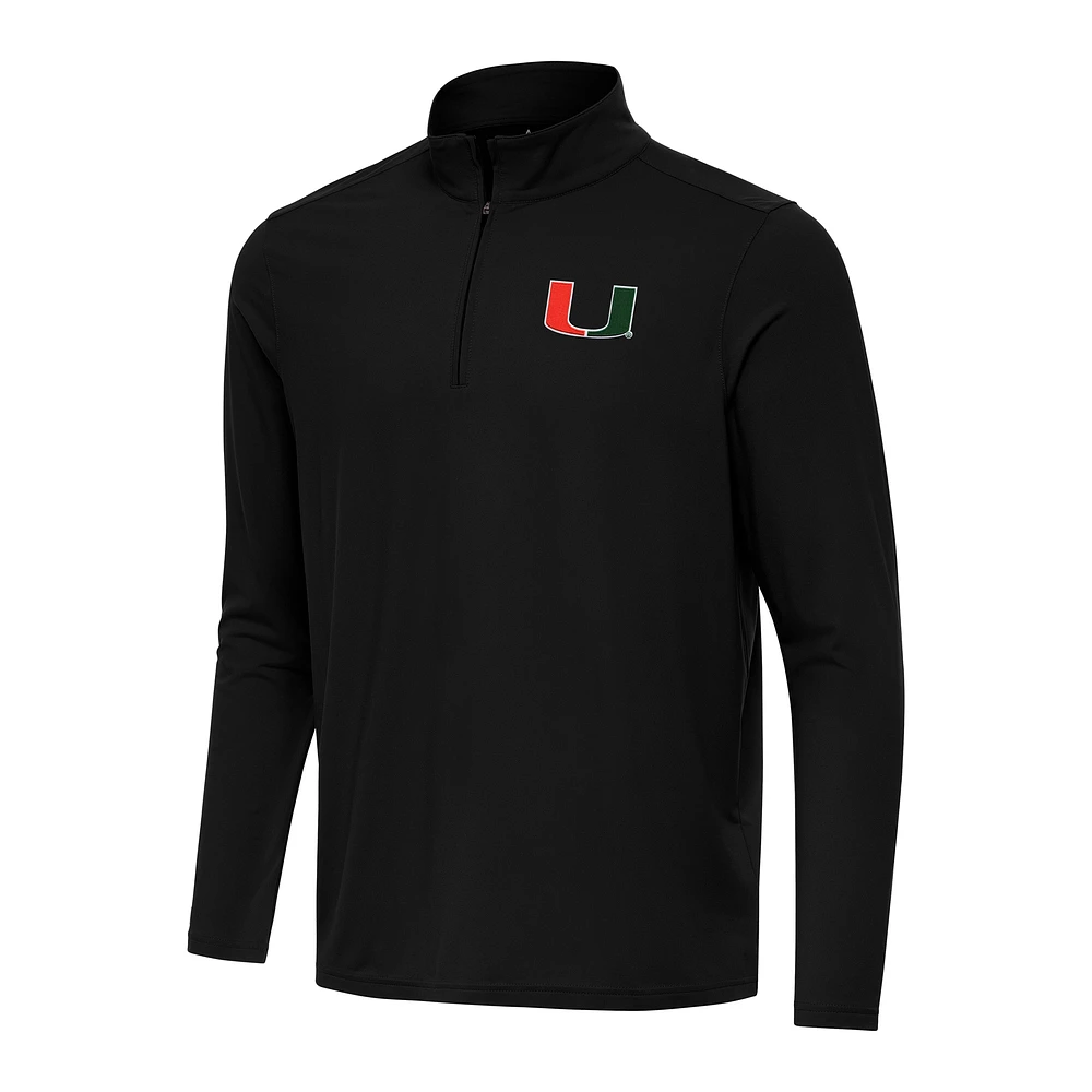 Men's Antigua Black Miami Hurricanes Intent Quarter-Zip Top