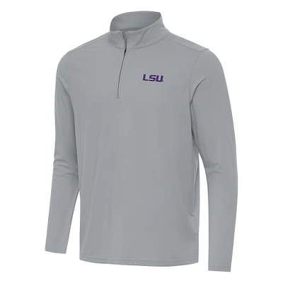 Men's Antigua Gray LSU Tigers Intent Quarter-Zip Top