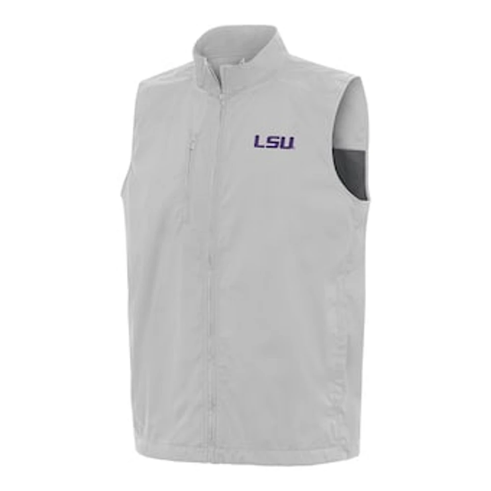 Men's Antigua Heather Gray LSU Tigers Brisk Full-Zip Vest
