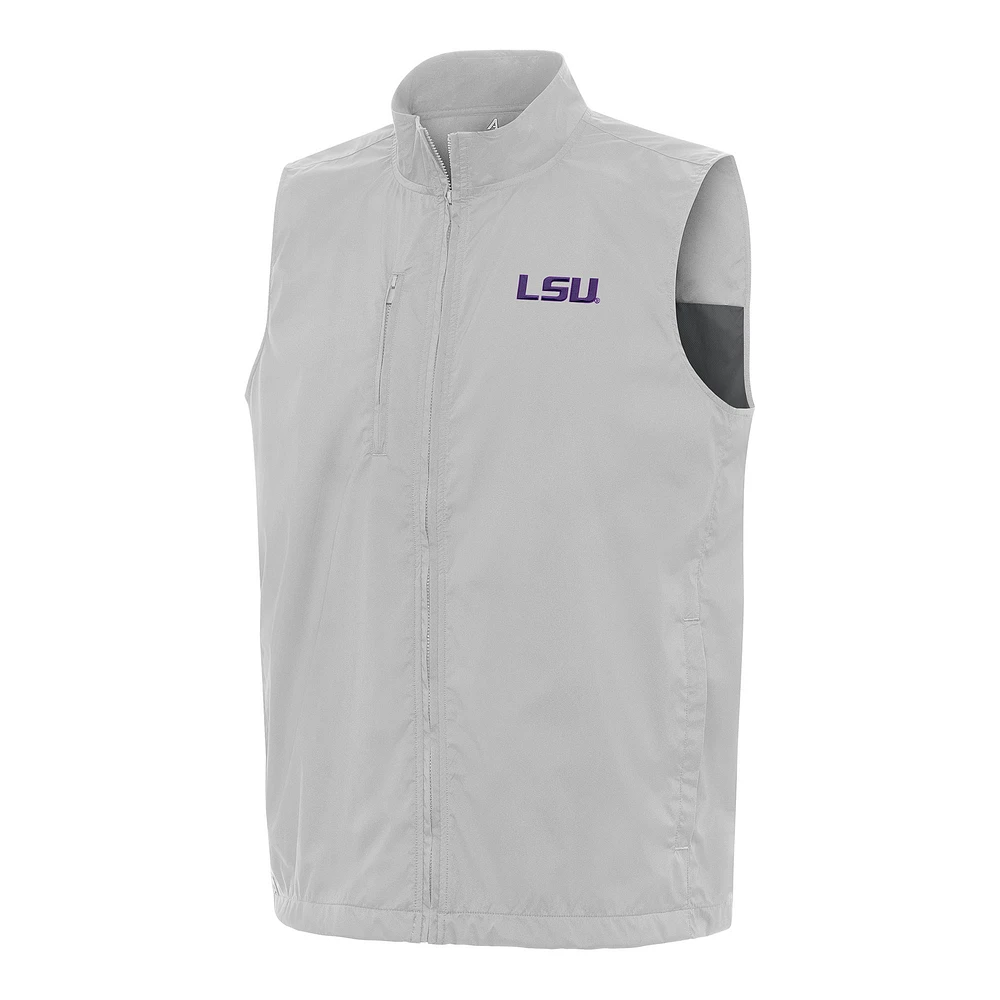 Men's Antigua Heather Gray LSU Tigers Brisk Full-Zip Vest