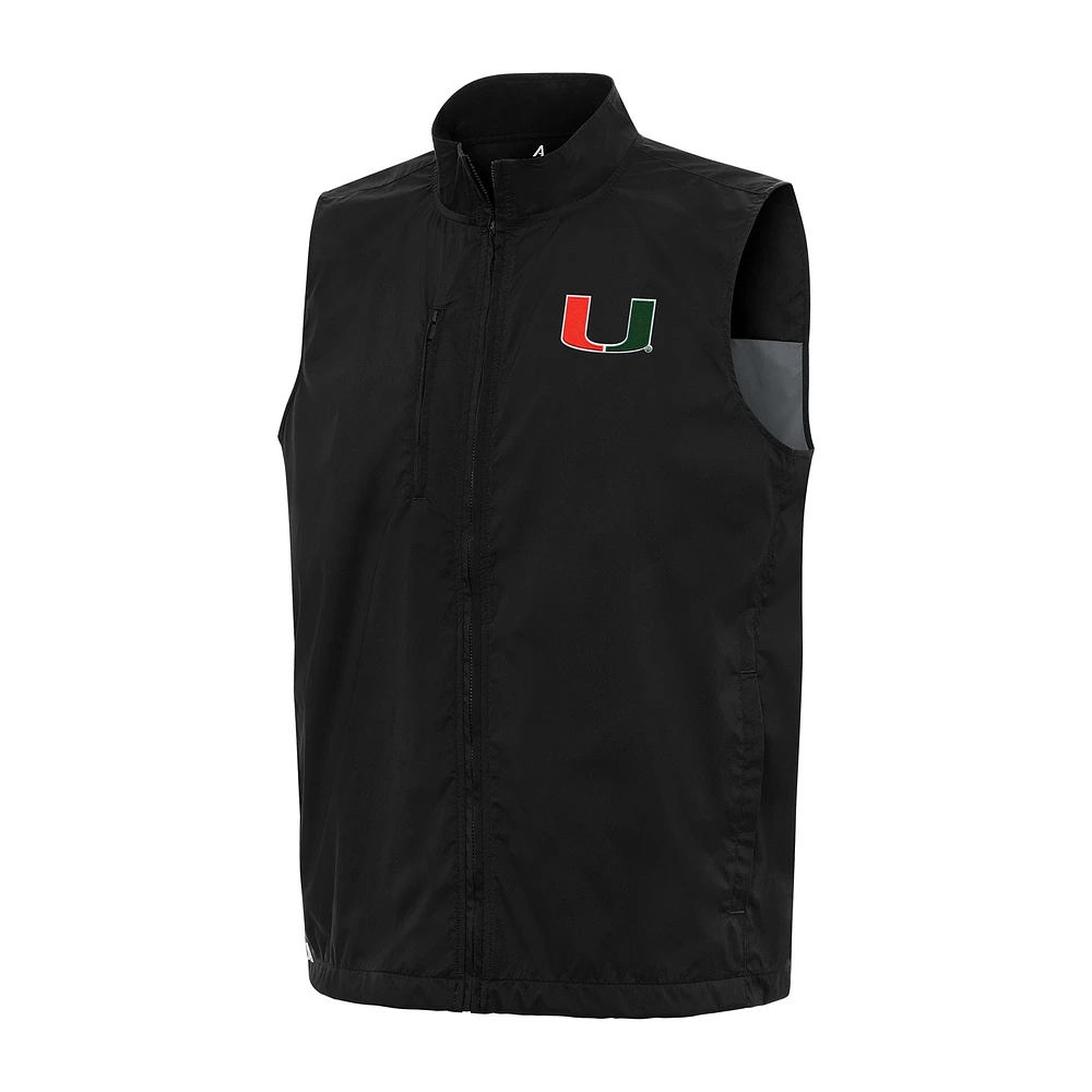 Men's Antigua Black Miami Hurricanes Brisk Full-Zip Vest