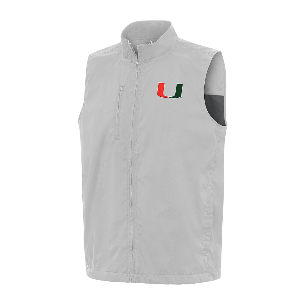 Men's Antigua Heather Gray Miami Hurricanes Brisk Full-Zip Vest