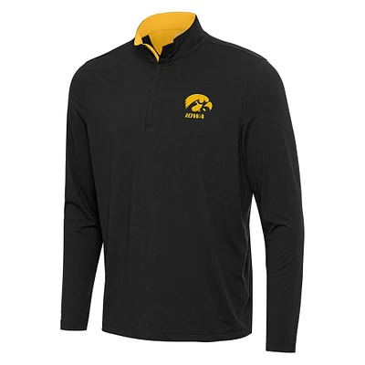 Men's Antigua Black/Gold Iowa Hawkeyes Content Quarter-Zip Pullover Top