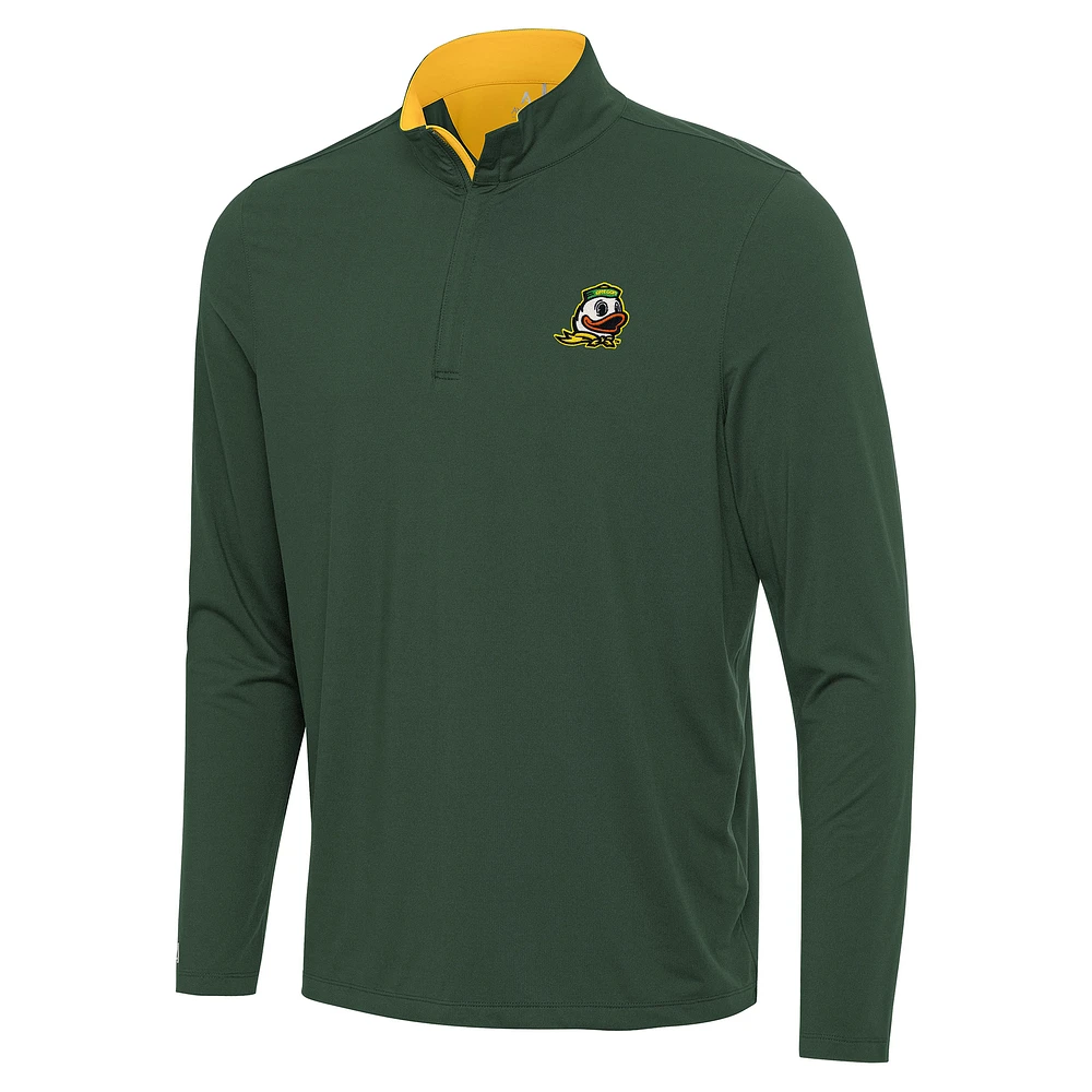 Men's Antigua Green/Yellow Oregon Ducks Content Quarter-Zip Pullover Top
