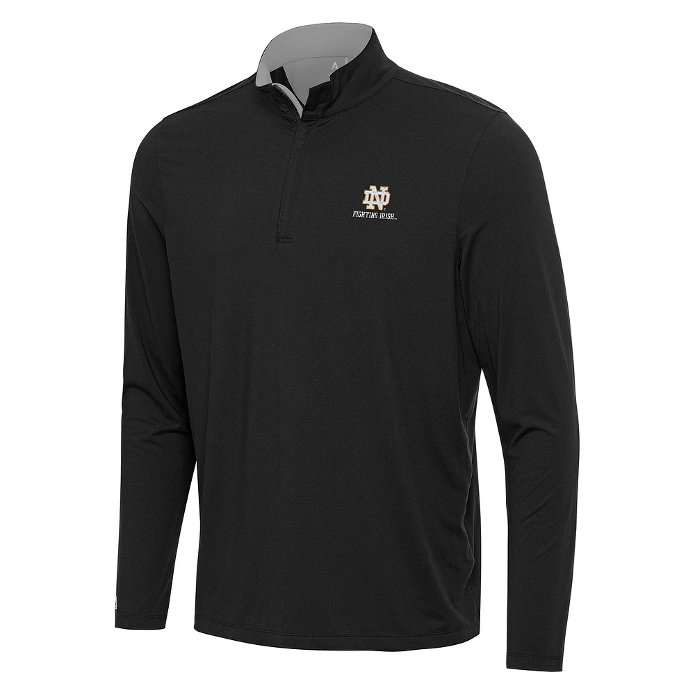 Men's Antigua Black/Gray Notre Dame Fighting Irish Content Quarter-Zip Pullover Top