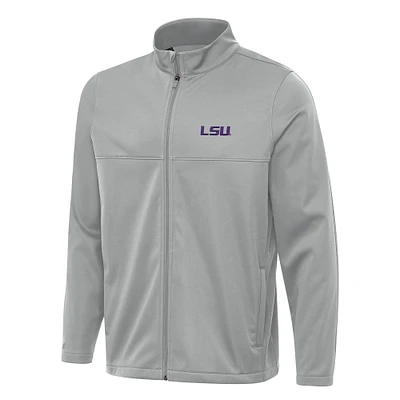 Men's Antigua Gray LSU Tigers Links 2 Full-Zip Golf Jacket