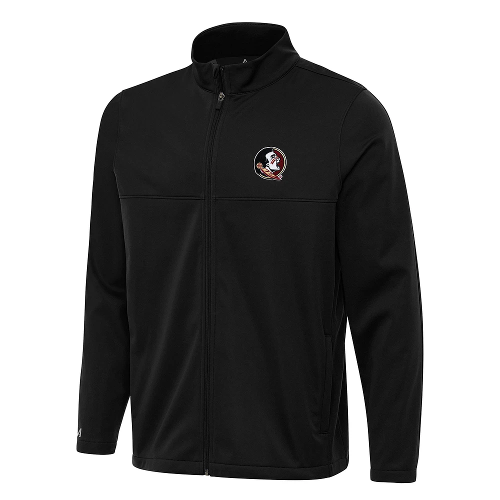 Men's Antigua Black Florida State Seminoles Links 2 Full-Zip Golf Jacket