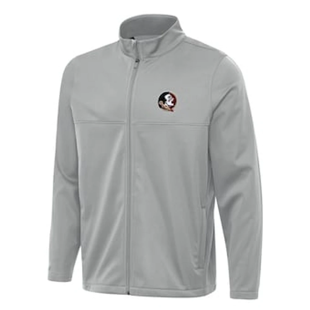 Men's Antigua Gray Florida State Seminoles Links 2 Full-Zip Golf Jacket