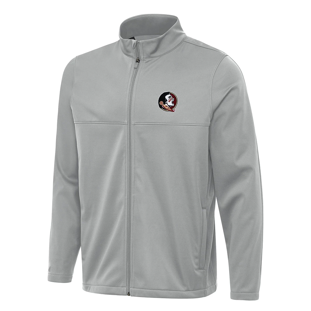 Men's Antigua Gray Florida State Seminoles Links 2 Full-Zip Golf Jacket