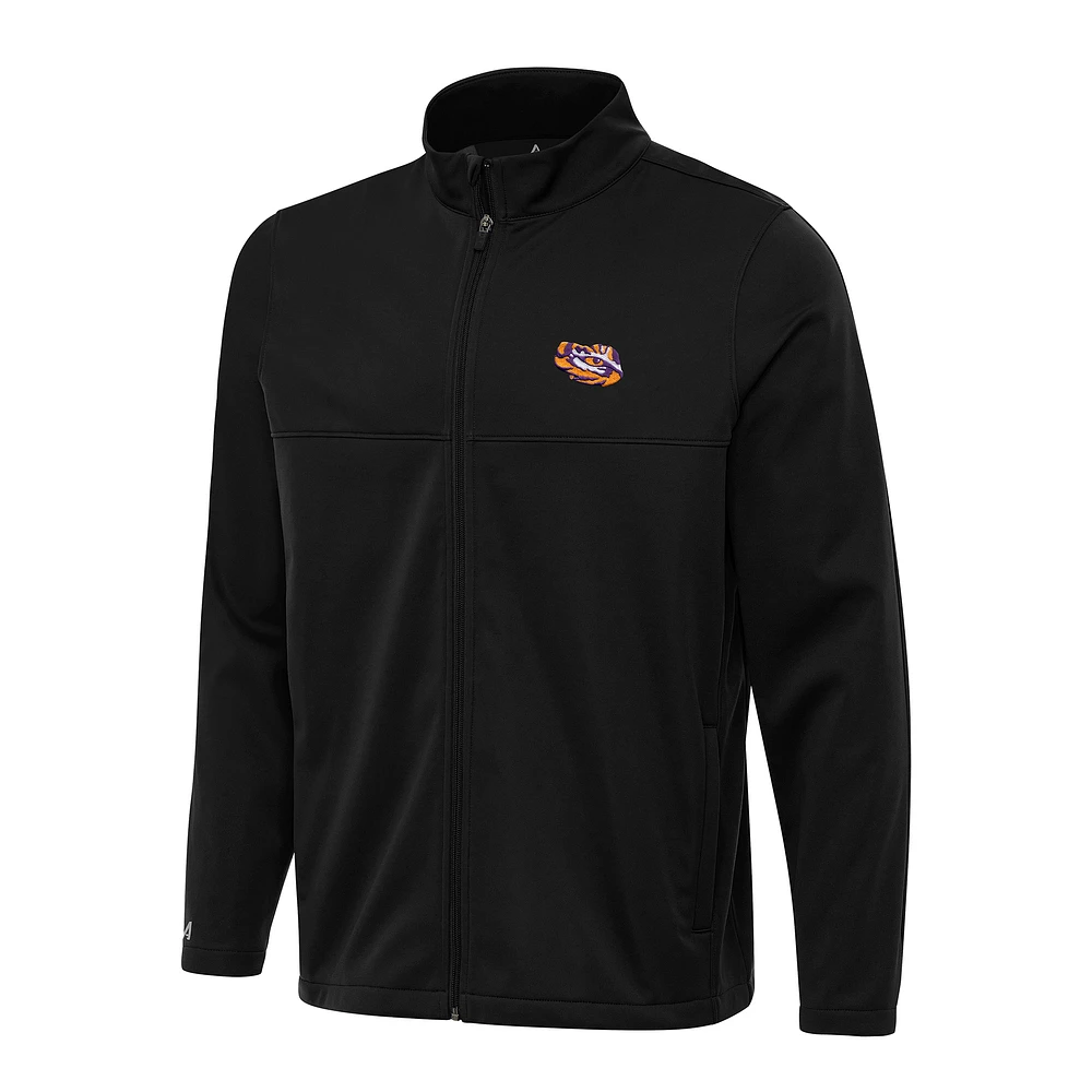 Men's Antigua Black LSU Tigers Links 2 Full-Zip Golf Jacket