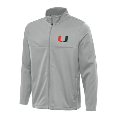 Men's Antigua Gray Miami Hurricanes Links 2 Full-Zip Golf Jacket