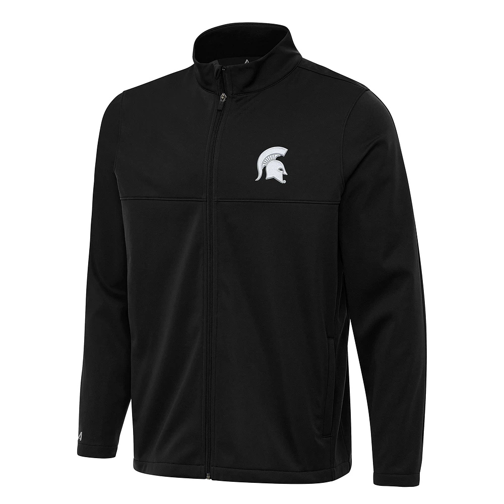 Men's Antigua Black Michigan State Spartans Links 2 Full-Zip Golf Jacket