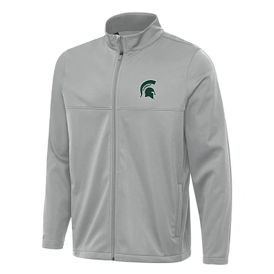 Men's Antigua Gray Michigan State Spartans Links 2 Full-Zip Golf Jacket