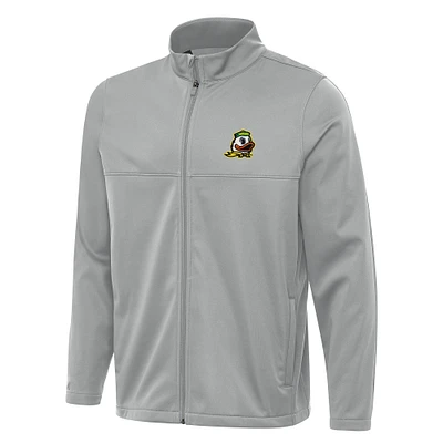 Men's Antigua Gray Oregon Ducks Links 2 Full-Zip Golf Jacket
