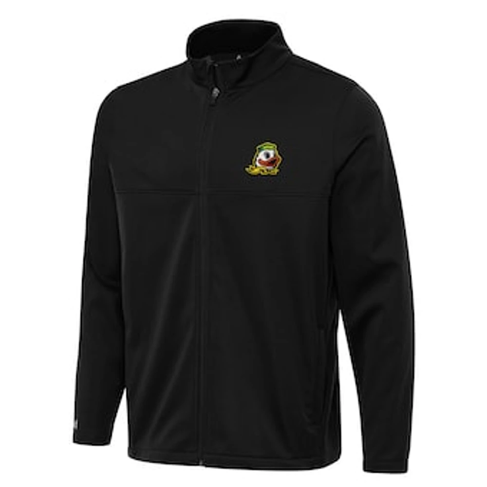 Men's Antigua Black Oregon Ducks Links 2 Full-Zip Golf Jacket