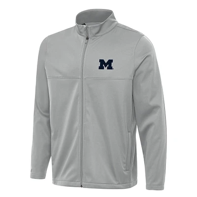 Men's Antigua Gray Michigan Wolverines Links 2 Full-Zip Golf Jacket