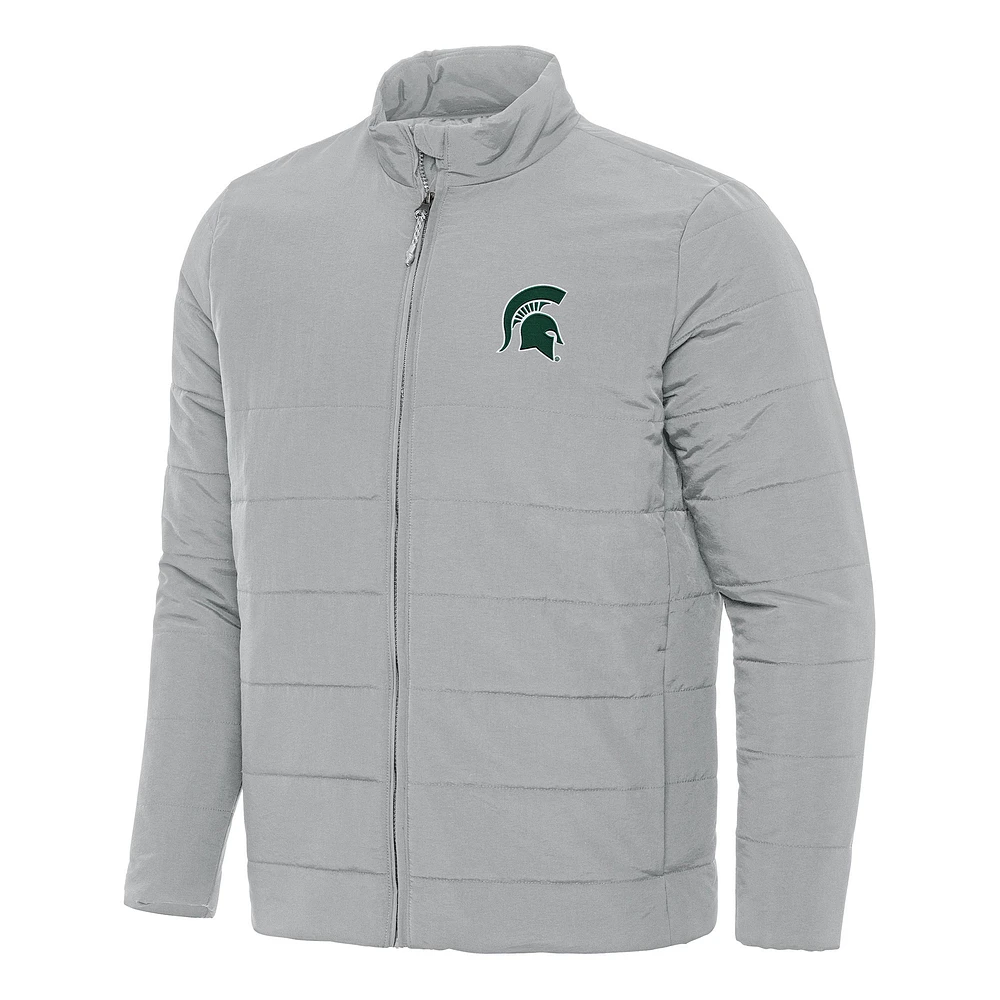 Men's Antigua Gray Michigan State Spartans Swelter Full-Zip Puffer Jacket